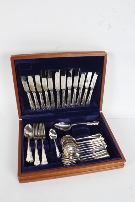 Canteen of Sheffield silver plated and stainless steel cutlery, housed in a mahogany box