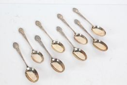 Eight George V silver rifle club prize spoons, Birmingham 1911, maker Elkington & Co. the handles