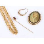 A 9ct gold earring,a rolled gold locket, a yellow metal costume necklace and  a yellow metal stick