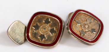 A pair of silver and enamel cuff-links, With an inscription "For God And The Empire". Approx.