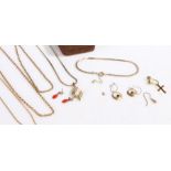 Collection of yellow metal jewellery to include various earrings, necklaces and bracelets, weight