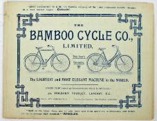 THE BAMBOO CYCLE CO. LTD. 1897, an early 4-page brochure illustrating two of their unusual Bamboo