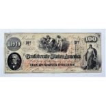 Confederate States America $100 banknote, Richmond 1862, fine detailed vignette of slaves hoeing