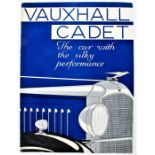 THE VAUXHALL CADET. 1933, a large poster size multicoloured brochure illustrating and detailing with