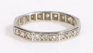 A white gold hexagonal shaped full eternity ring. Approx. total diamond carat weight: 0.36cts.