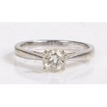 A 9ct white gold diamond solitaire ring. Approx. diamond carat weight: 0.50ct. Colour: H-I. Clarity:
