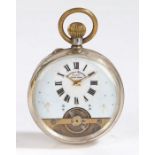 Continental silver Hebdomas Patent open face pocket watch, the white dial with Roman numerals and