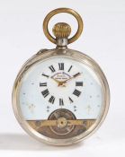 Continental silver Hebdomas Patent open face pocket watch, the white dial with Roman numerals and