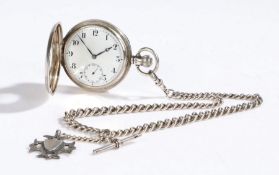 George VI silver half hunter pocket watch, the case Birmingham 1940, the outer case with central