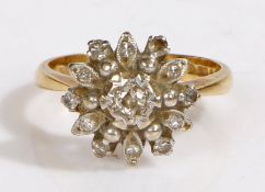 An 18ct yellow gold diamond cluster ring. Total approx. diamond carat weight: 0.25cts. Colour: J-