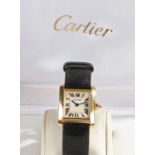 Cartier Tank Francaise 18 carat gold ladies wristwatch, the signed white dial with Roman numerals,