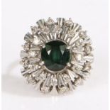 An 18ct white gold green sapphire and diamond ring. Total approx. sapphire carat weight: 1.75cts.