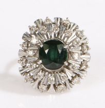 An 18ct white gold green sapphire and diamond ring. Total approx. sapphire carat weight: 1.75cts.