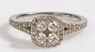 A platinum diamond cluster halo ring. Approx. total diamond carat weight: 0.40cts. Colour: H-I.