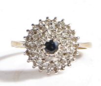 A 9ct gold sapphire and diamond ring. Approx. sapphire carat weight 0.18cts. Total approx. diamond