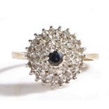 A 9ct gold sapphire and diamond ring. Approx. sapphire carat weight 0.18cts. Total approx. diamond