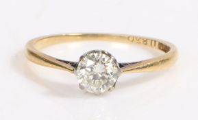 An 18ct yellow gold ring set with an old cut diamond. Approx. diamond carat weight: 0.60cts. Colour: