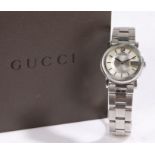 Gucci G ladies stainless steel wristwatch, model no. 101L, serial no. 10051157, circa 2004, the