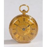 Victorian ladies 18 carat gold open face pocket watch, the case Chester 1852, the gilt dial with