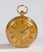 Victorian ladies 18 carat gold open face pocket watch, the case Chester 1852, the gilt dial with