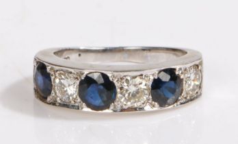 A platinum diamond and sapphire ring. Approx. total diamond carat weight: 0.75cts. Colour: H-I.