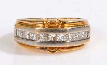 An 18ct gold ring set with nine princess cut diamonds.  Total approx. diamond carat weight 1.