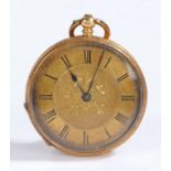 Ladies continental 18 carat gold open face pocket watch, the gilt dial with Roman numerals and