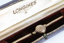 Longines ladies 9 carat gold wristwatch, the signed cream dial with baton markers and Arabic