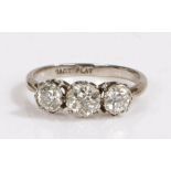 An 18ct white gold diamond trilogy ring. Approx. total diamond carat weight: 1.10cts. Colour: I-J.