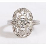 A white metal art deco diamond cluster ring. Approx. total diamond carat weight: 0.50cts. Colour: