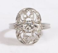 A white metal art deco diamond cluster ring. Approx. total diamond carat weight: 0.50cts. Colour: