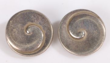 A pair of Georg Jensen clip-on sterling silver earrings. Stamped Danish 925. Torun 409.  Diameter: