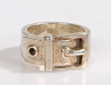 A Hermes silver buckle ring. Stamped Hermes 800. no.21513. - with assay marks. Ring size K. Weighing