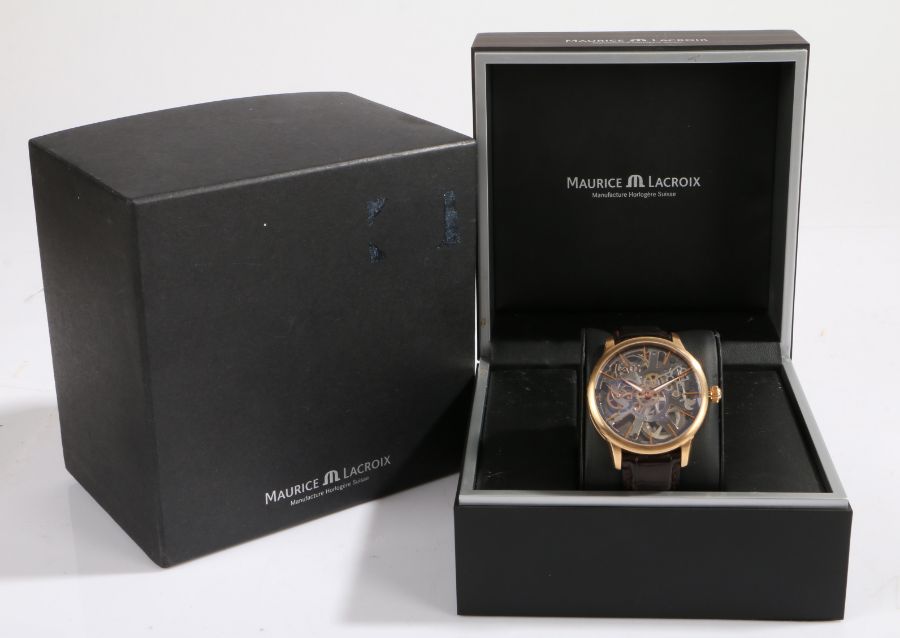 Maurice Lacroix Masterpiece Squelette 18 carat rose gold gentleman's wristwatch, model no. MP7138,