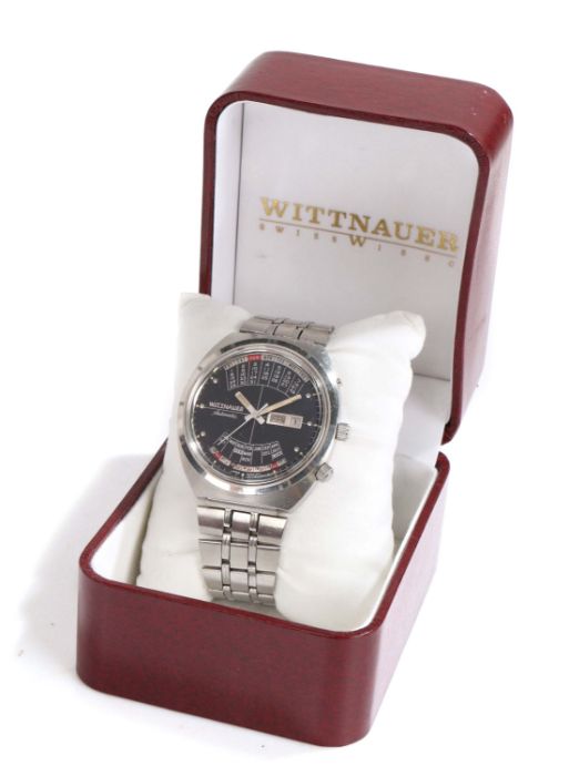 Wittnauer 2000 "Time Machine" gentleman's stainless steel wristwatch, circa 1970, the signed dark