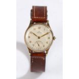 Omega 9 carat gold gentleman's wristwatch, circa 1972, the signed cream dial with gilt Arabic