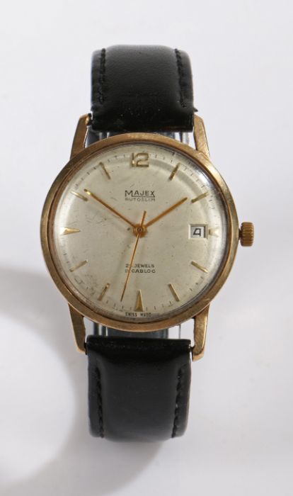 Majex Autoslim 9 carat gold gentleman's wristwatch, the signed silver dial with baton, triangular