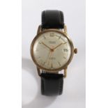 Majex Autoslim 9 carat gold gentleman's wristwatch, the signed silver dial with baton, triangular