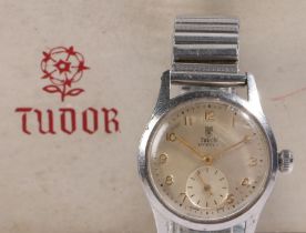Tudor Oyster gentleman's stainless steel wristwatch, circa 1950, the silvered dial with gilt