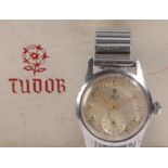 Tudor Oyster gentleman's stainless steel wristwatch, circa 1950, the silvered dial with gilt