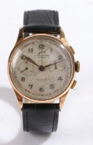 Javil Chronographe Suisse 18 carat gold wristwatch, the signed silver dial with Arabic numerals
