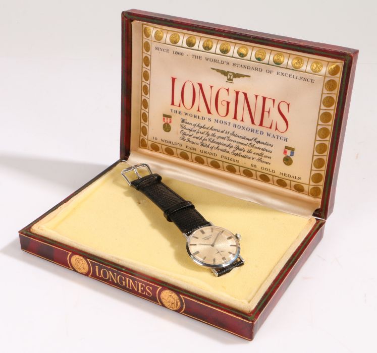 Longines 14 carat white gold plated gentleman's wristwatch, movement no. 10244267, circa 1957, the