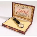 Longines 14 carat white gold plated gentleman's wristwatch, movement no. 10244267, circa 1957, the