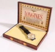 Longines 14 carat white gold plated gentleman's wristwatch, movement no. 10244267, circa 1957, the