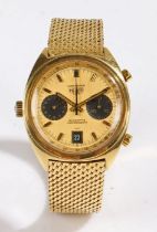 Heuer Carrera 18 carat gold automatic chronograph wristwatch, the signed brushed gold dial with