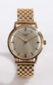 Longines 9 carat gold gentleman's wristwatch, the signed silver dial with baton markers and outer