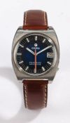 Roamer Mustang Indianapolis stainless steel gentleman's wristwatch, the signed blue dial with