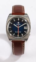 Roamer Mustang Indianapolis stainless steel gentleman's wristwatch, the signed blue dial with