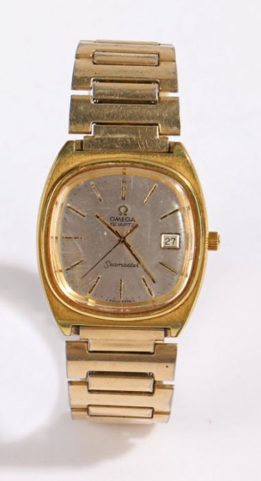 Omega Seamaster Quartz rolled gold gentleman's wristwatch, circa 1977, the silvered dial with