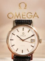 Omega De Ville Automatic 9 carat gold gentleman's wristwatch, the signed silver dial with baton